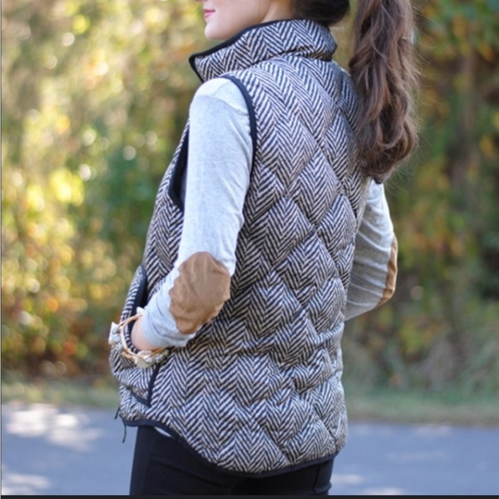 J. Crew Quilted Herringbone Vest in Black and Cream
